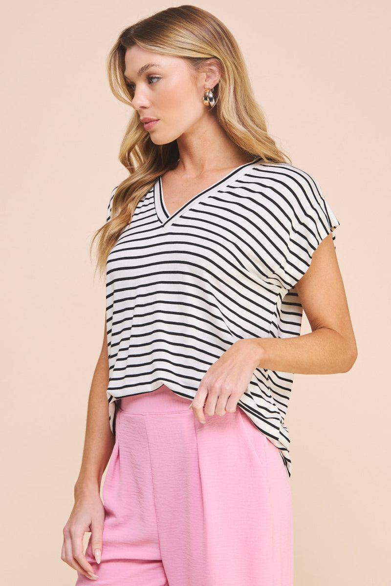 Hei V Neck Striped Tee