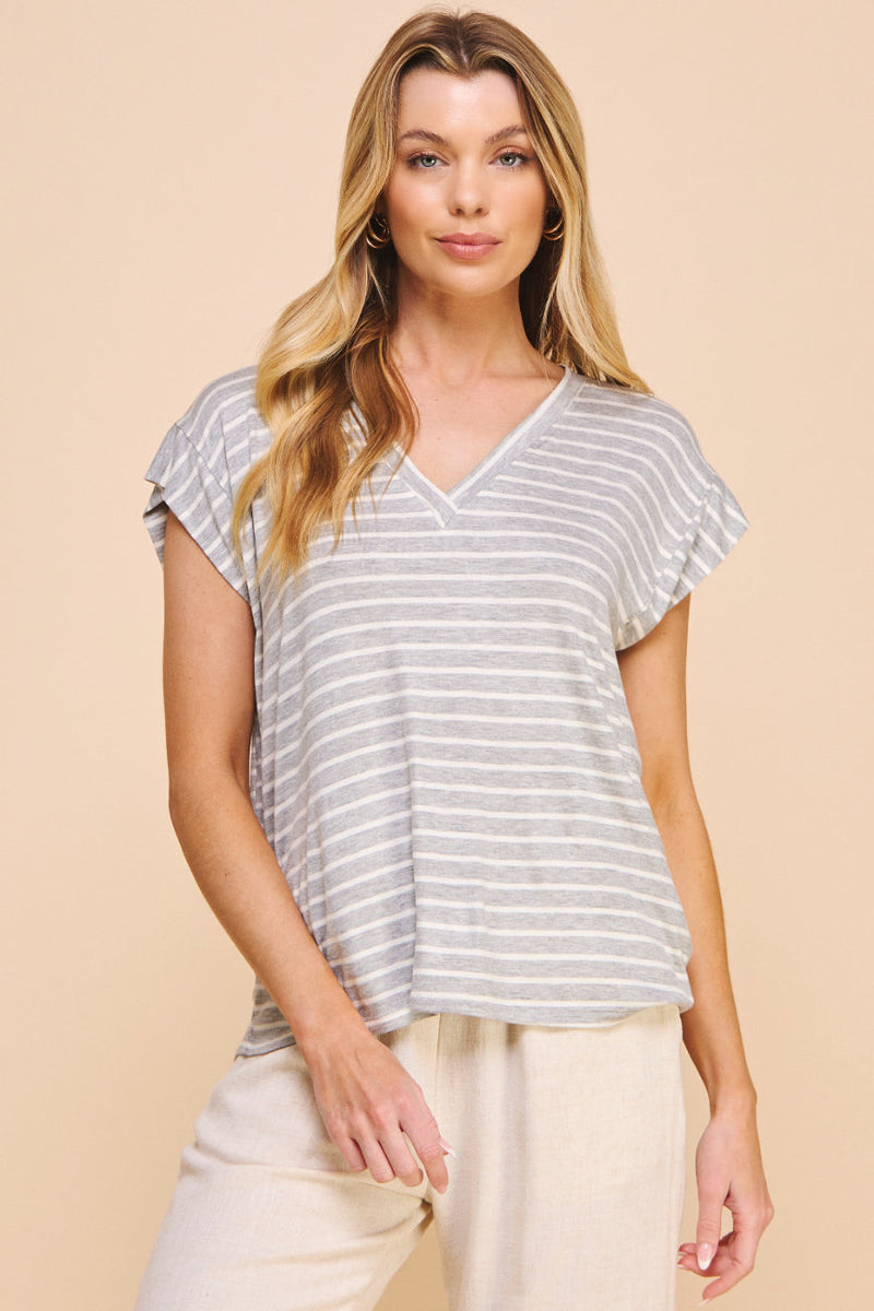 Hei V Neck Striped Tee