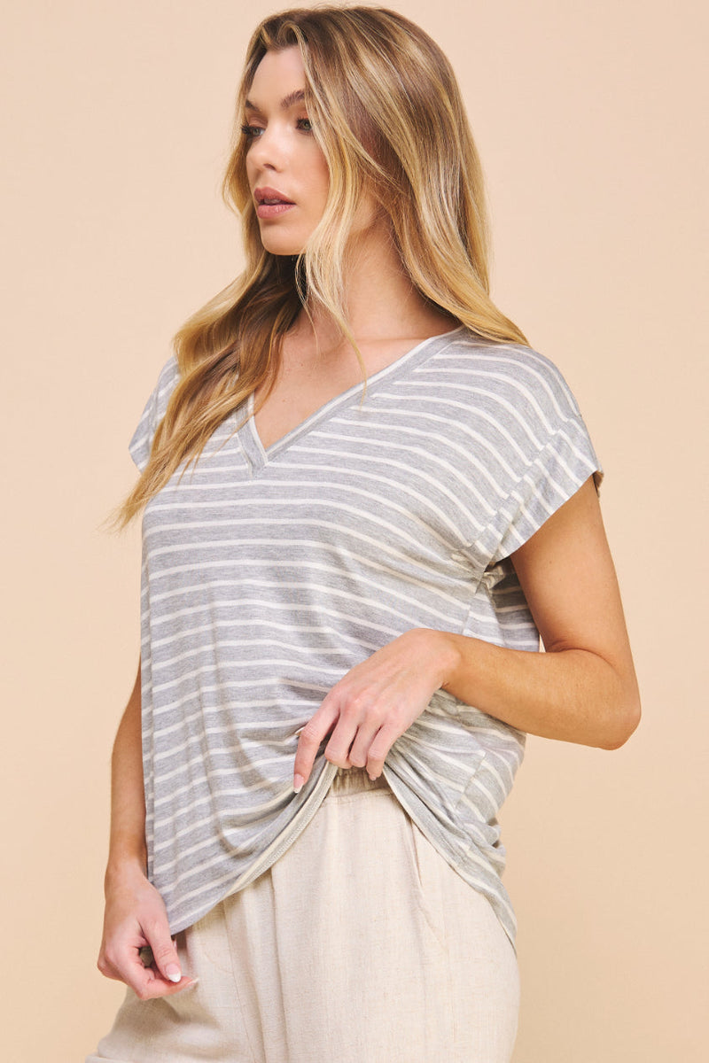 Hei V Neck Striped Tee