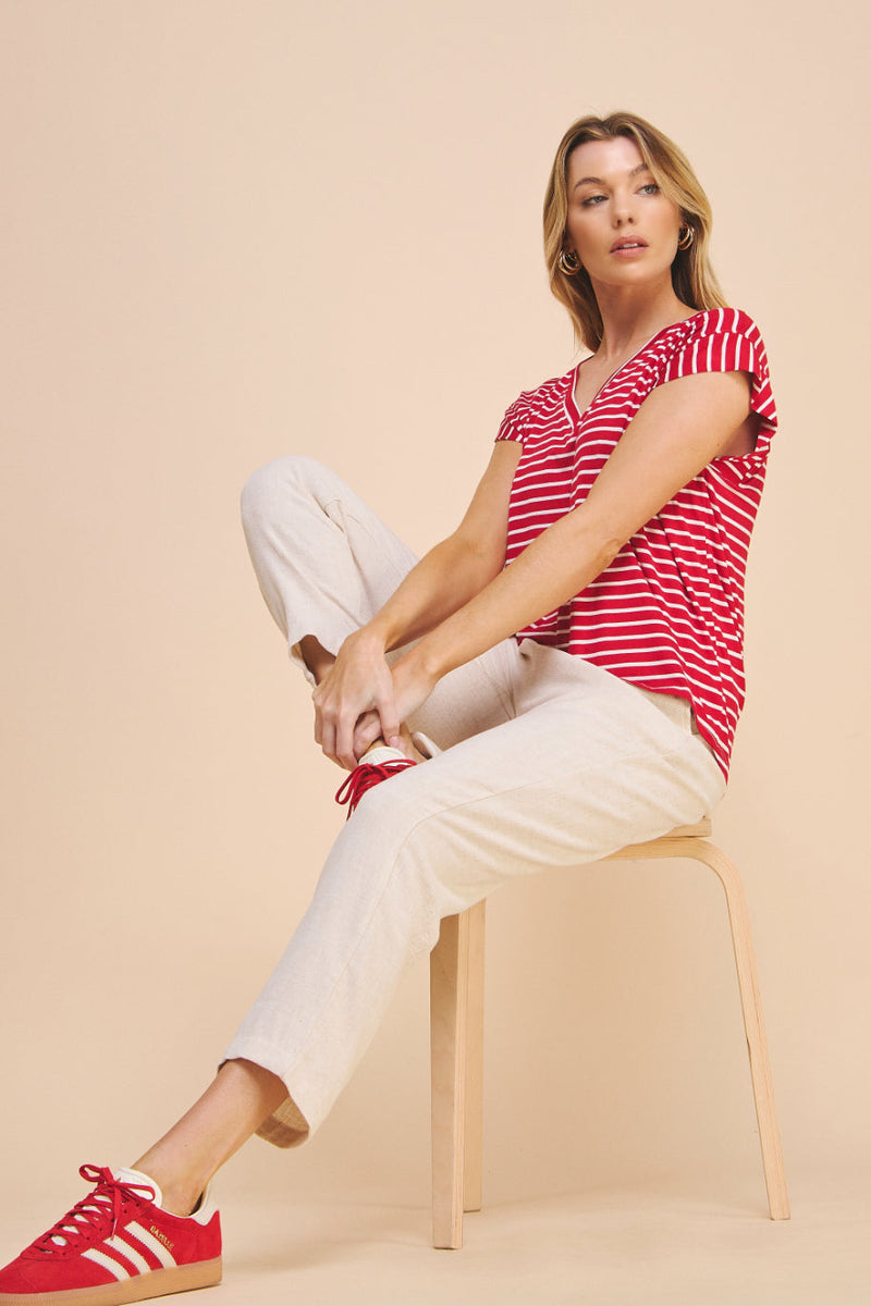 Hei V Neck Striped Tee