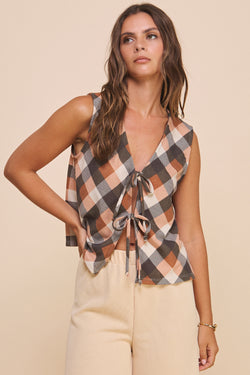 Ava Plaid Tie Vest