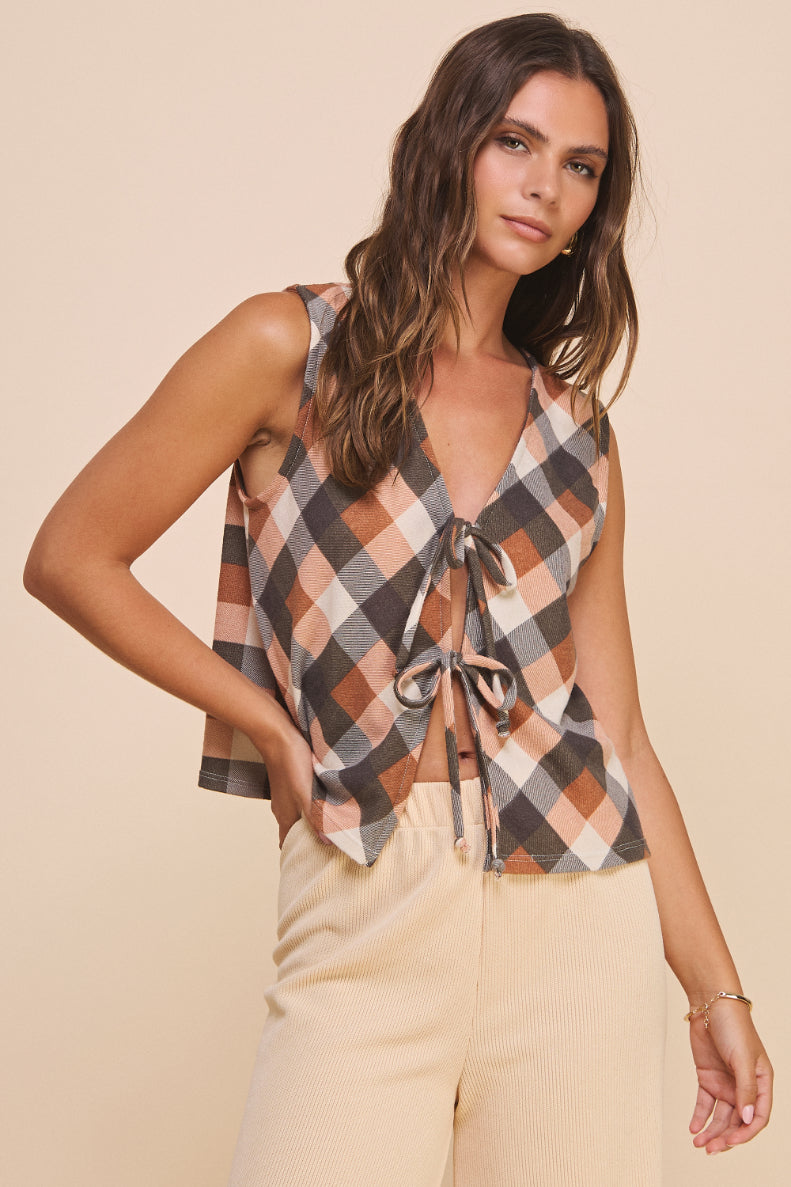 Ava Plaid Tie Vest