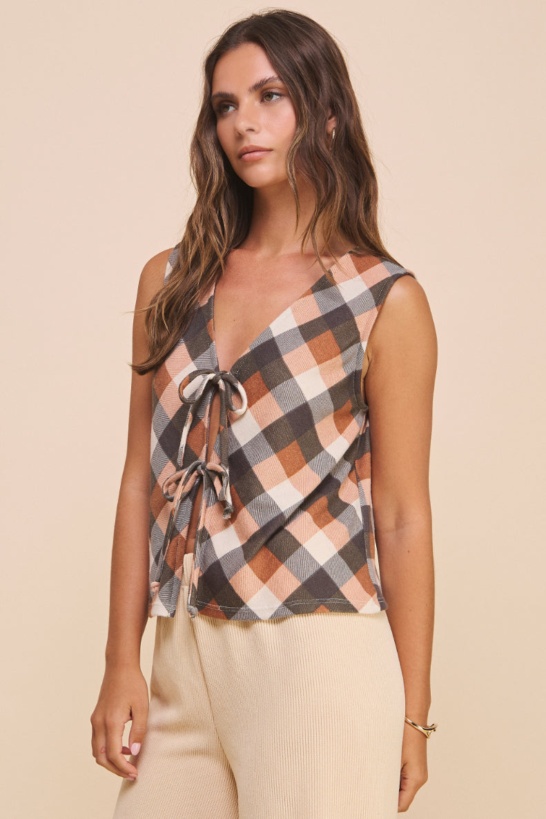 Ava Plaid Tie Vest