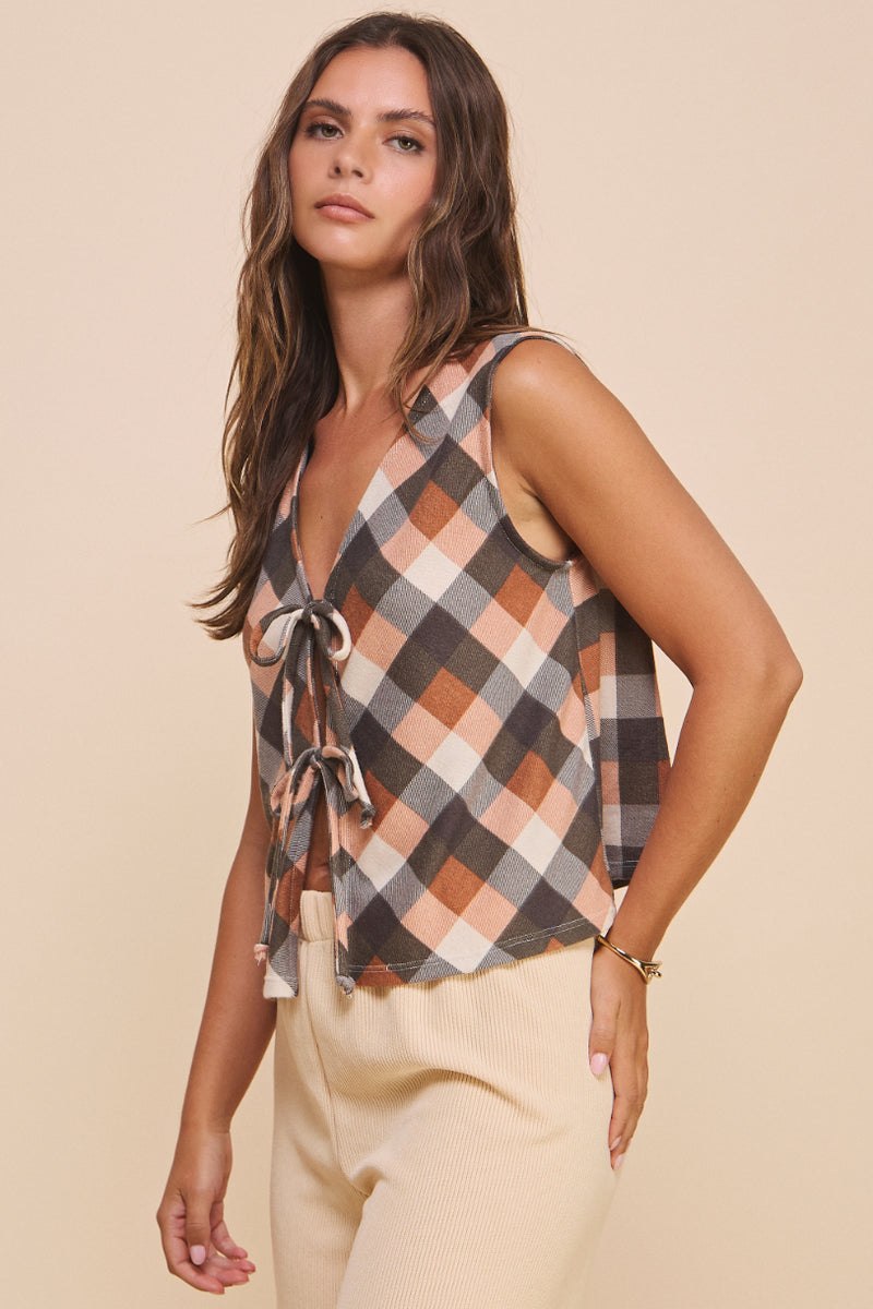 Ava Plaid Tie Vest