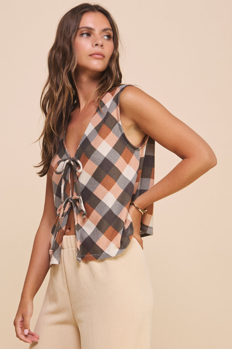 Ava Plaid Tie Vest