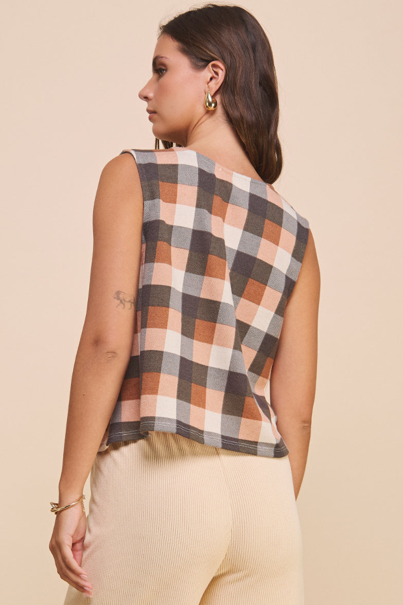 Ava Plaid Tie Vest