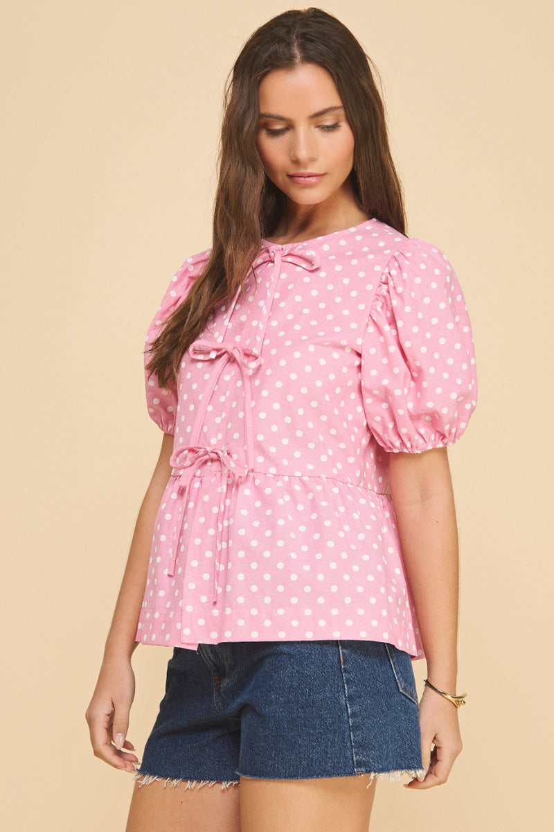 Polkadot Peplum Tie Top