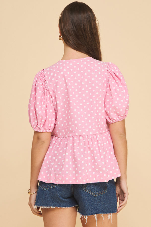 Polkadot Peplum Tie Top