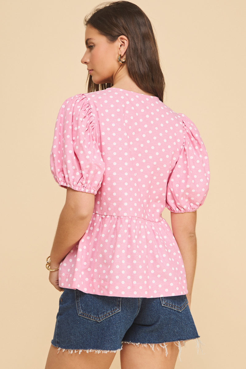 Polkadot Peplum Tie Top