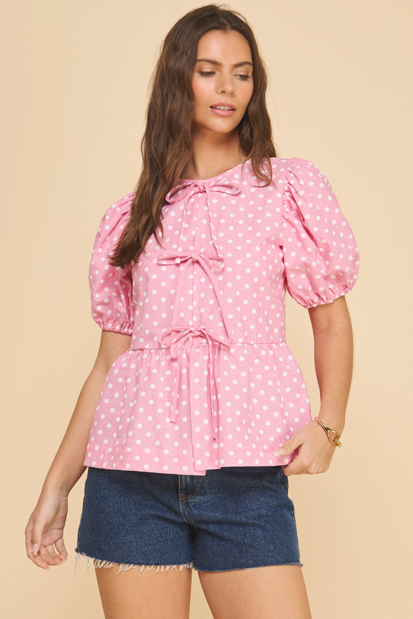 Polkadot Peplum Tie Top