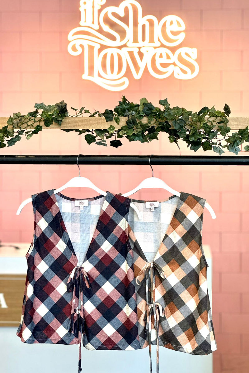 Ava Plaid Tie Vest